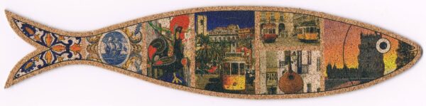 marcador de cortiça em Sardinha com imagens de lisboa