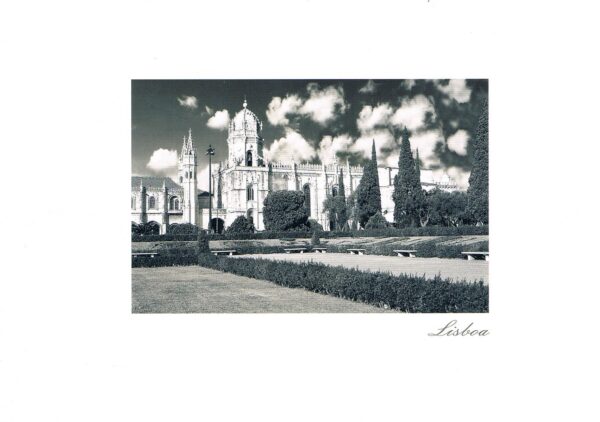 Postal de Papel Imagem Mosteiro dos Jeronimos em Preto e Branco