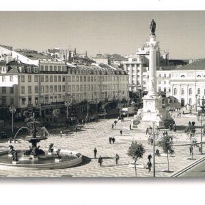 Postal de Papel com imagem praça do rossio em Preto e Branco