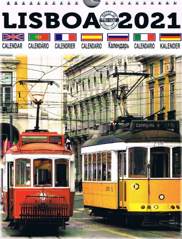 Calendário Grande de Lisboa 2021 com 12 Imagens - imagem de elétricos em Lisboa