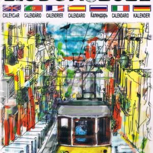 Calendário Grande de Lisboa 2021 com 12 Imagens - Elétrico elevador da bica em pintura
