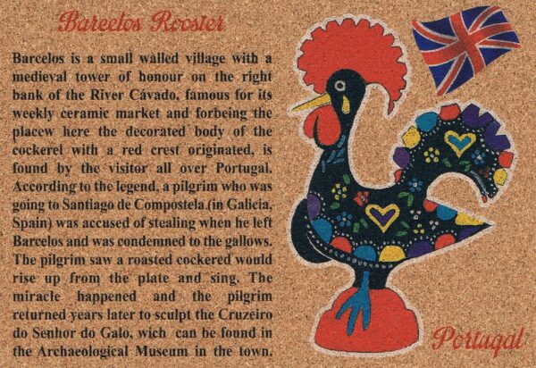 postal de cortiça historia do galo de barcelos em inglês