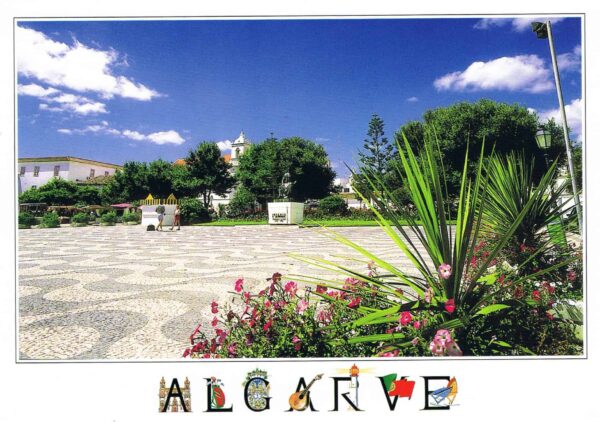 Postal de Papel Algarve e imagem praça em lagos