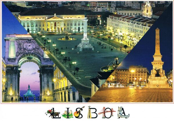 Postal de Papel com Imagens de Lisboa à noite