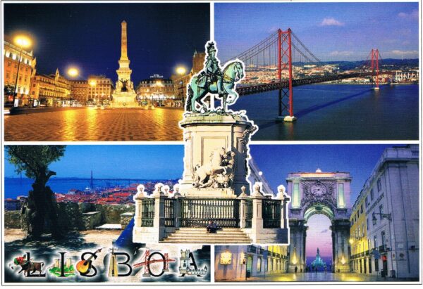 Postal de Papel com Imagens de Lisboa e Monumento Praça da figueira