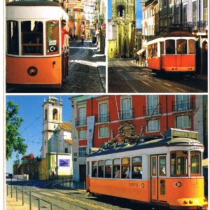 Postal de Papel com imagens de elétricos de Lisboa