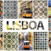 Postal de Papel com Imagens de Elétricos e Azulejos de Lisboa