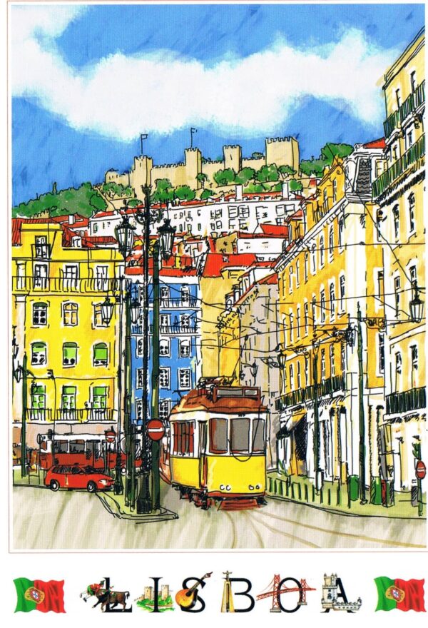 Postal de Papel Imagem de elétrico em Lisboa em Pintura