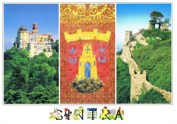 Postal de papel com Imagem Palácio da pena e Castelo dos Mouros em Sintra